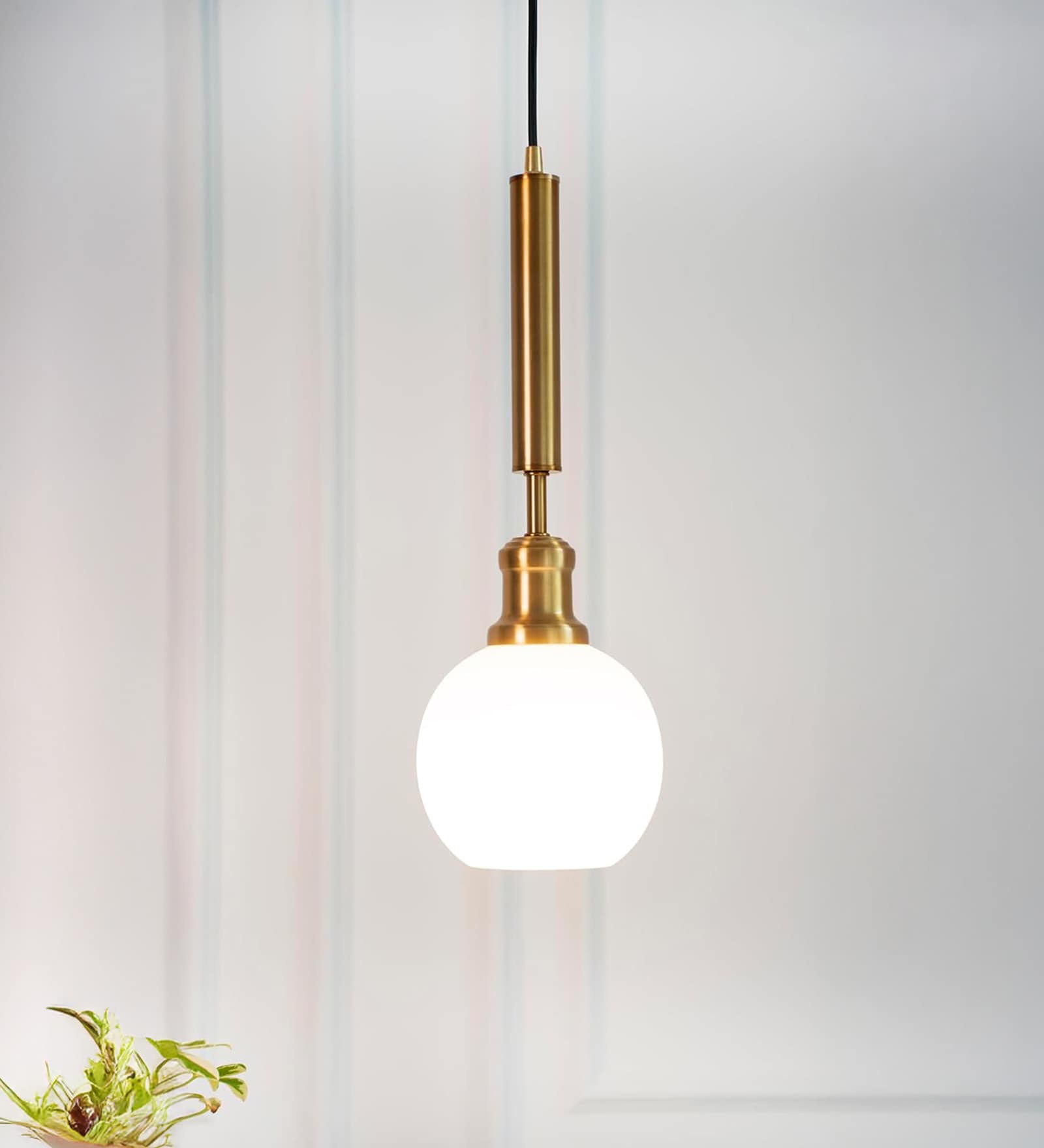 Globe Hanging Pendant Light Antique Brass Finish with Frosted Milky White Glass