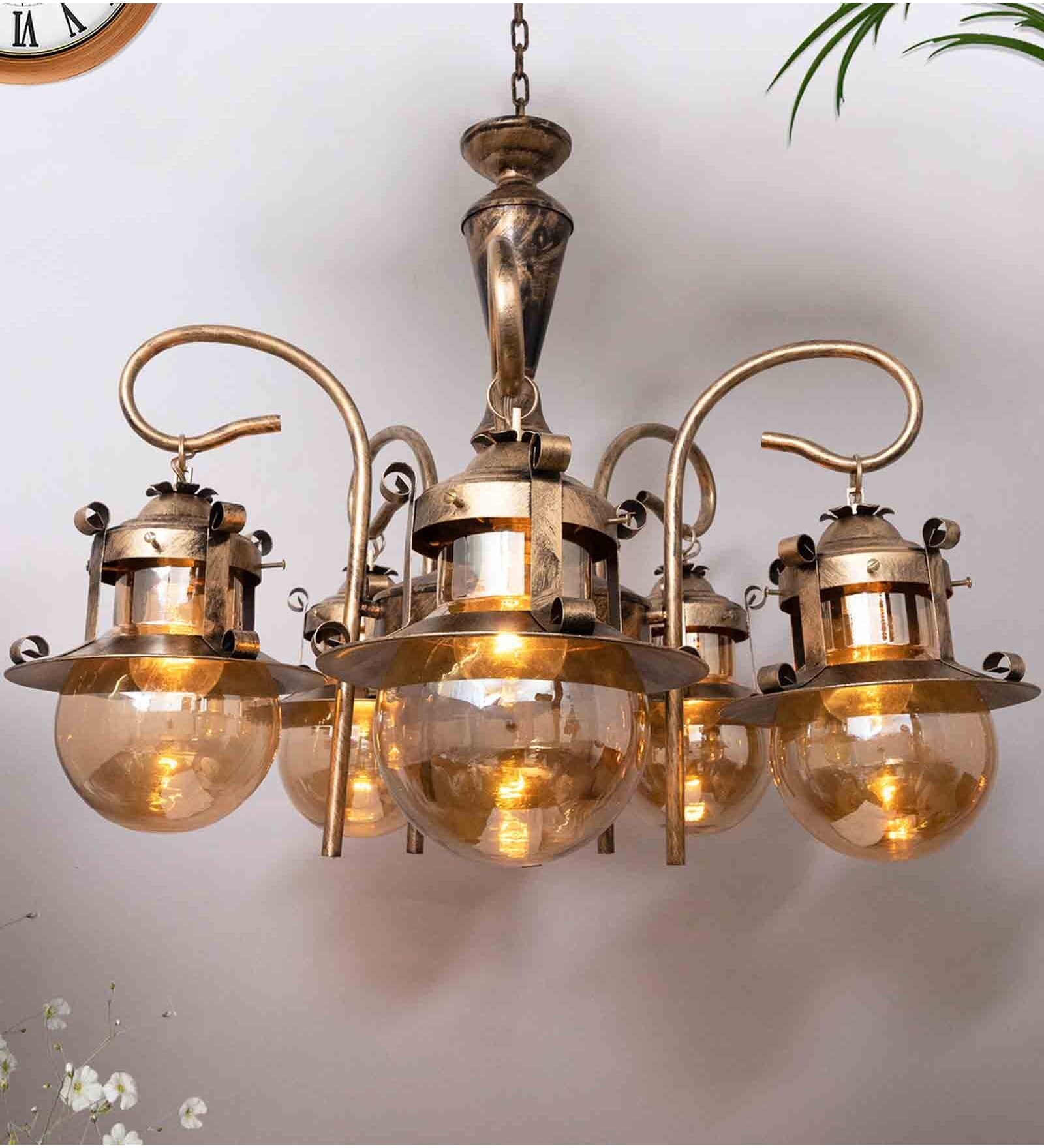 Globe Oil Rubbed Antique Bronze Vintage Edison 5 Light Glass & Metal Chandelier