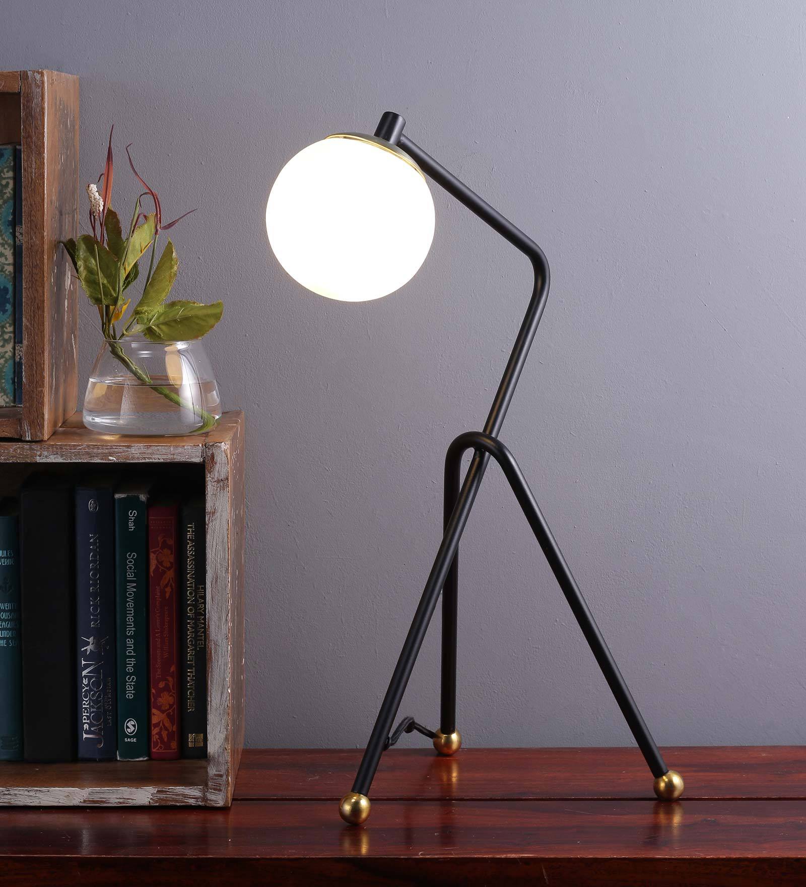 Globe White Glass Shade Table Lamp with Black Base