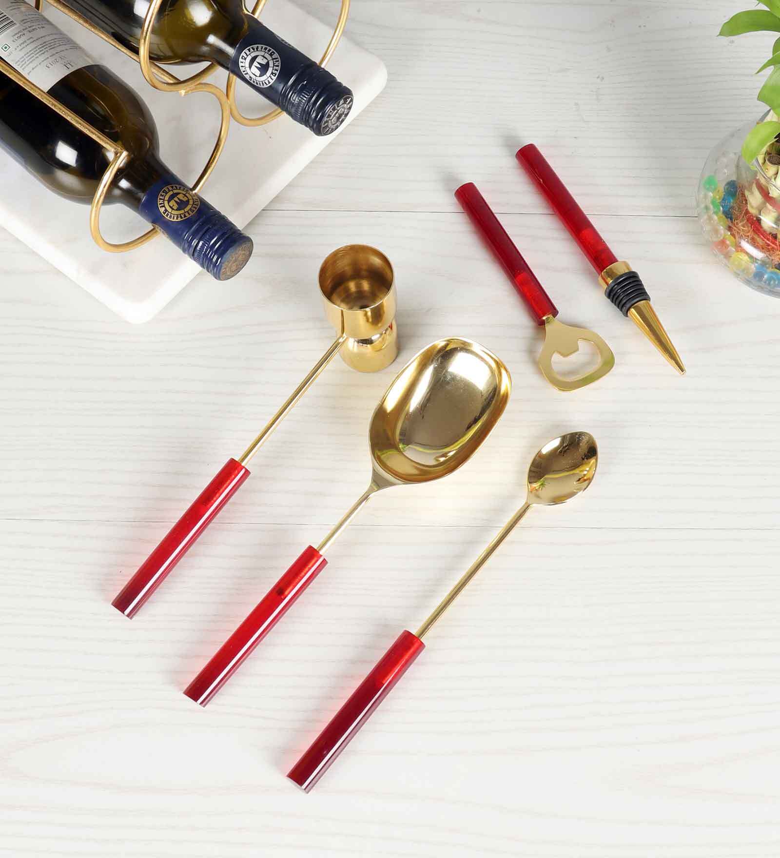 Red Resin & Steel Bar Set of 5