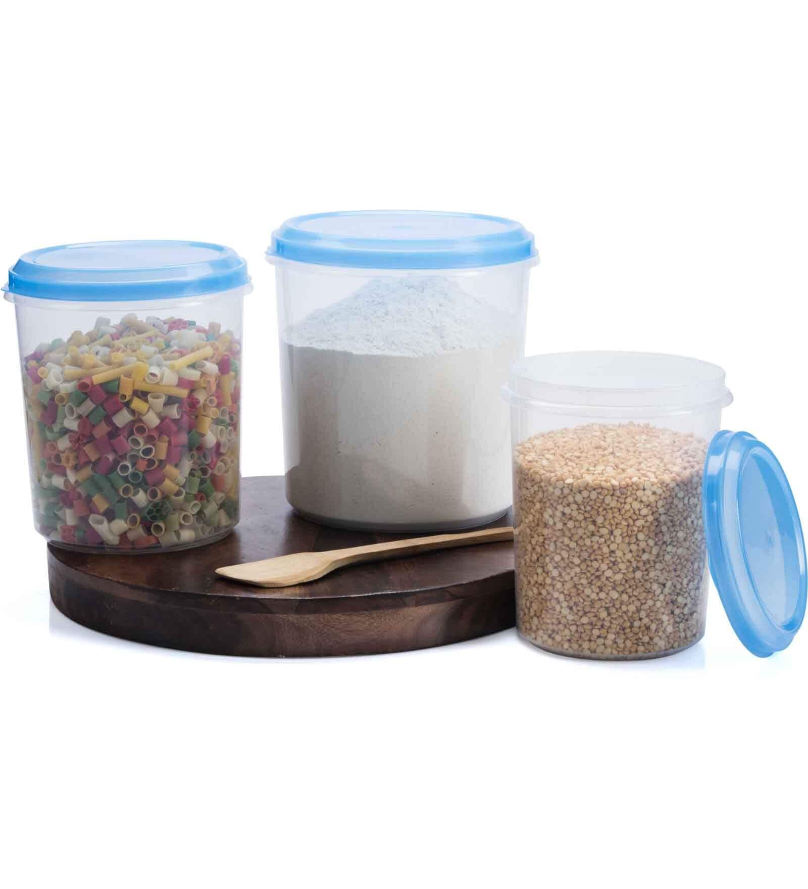 Varmora Glory Round Transparent-Blue| Kitchen Storage Containers- Set of 3 | With Air-Tight Lid |5Kg, 7kg, 10kg | BPA-Free Food-Grade Plastic