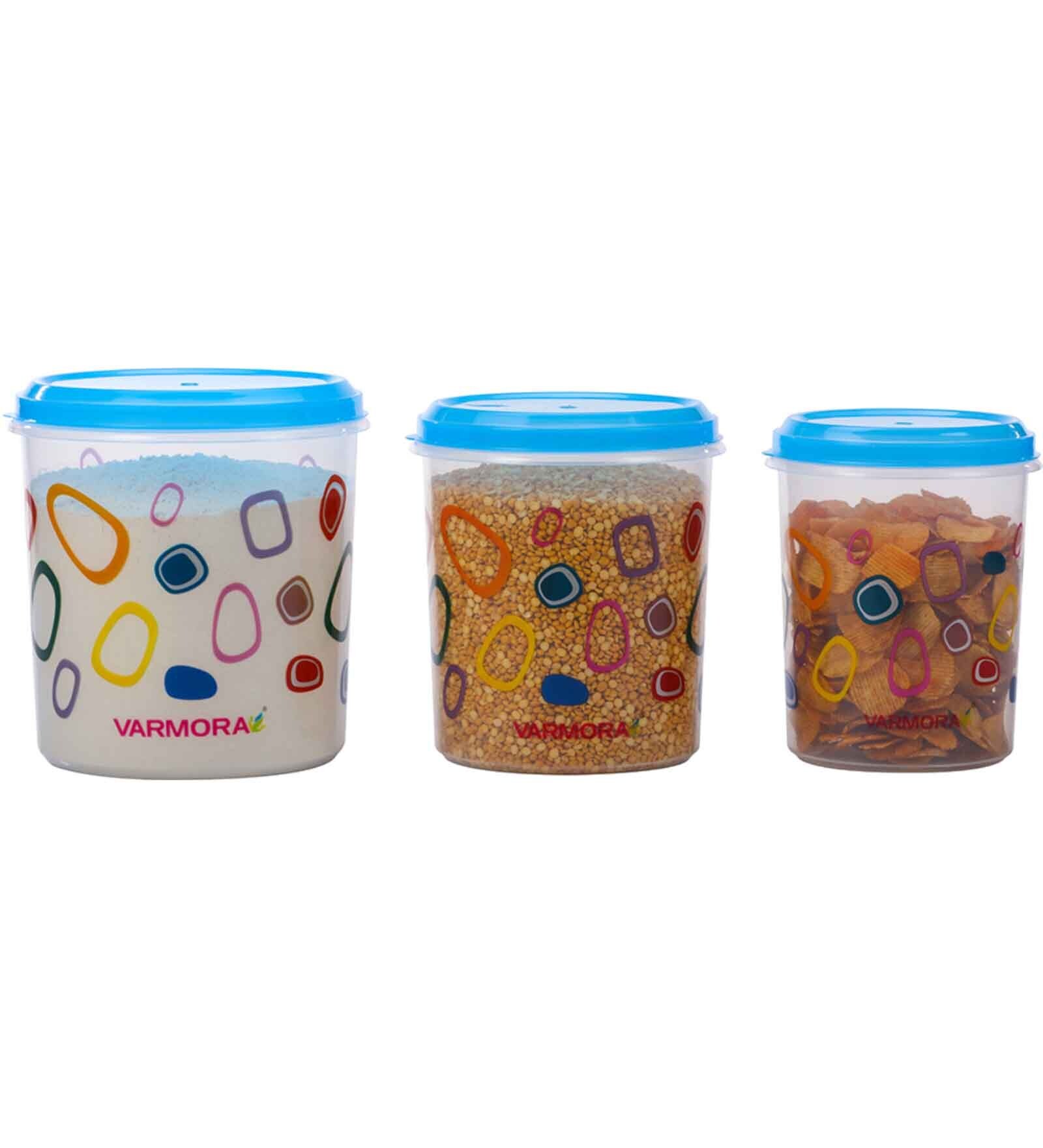 Varmora Glory Round Printed-Blue| Kitchen Storage Containers- Set of 3 | With Air-Tight Lid |5Kg, 7kg, 10kg | BPA-Free Food-Grade Plastic