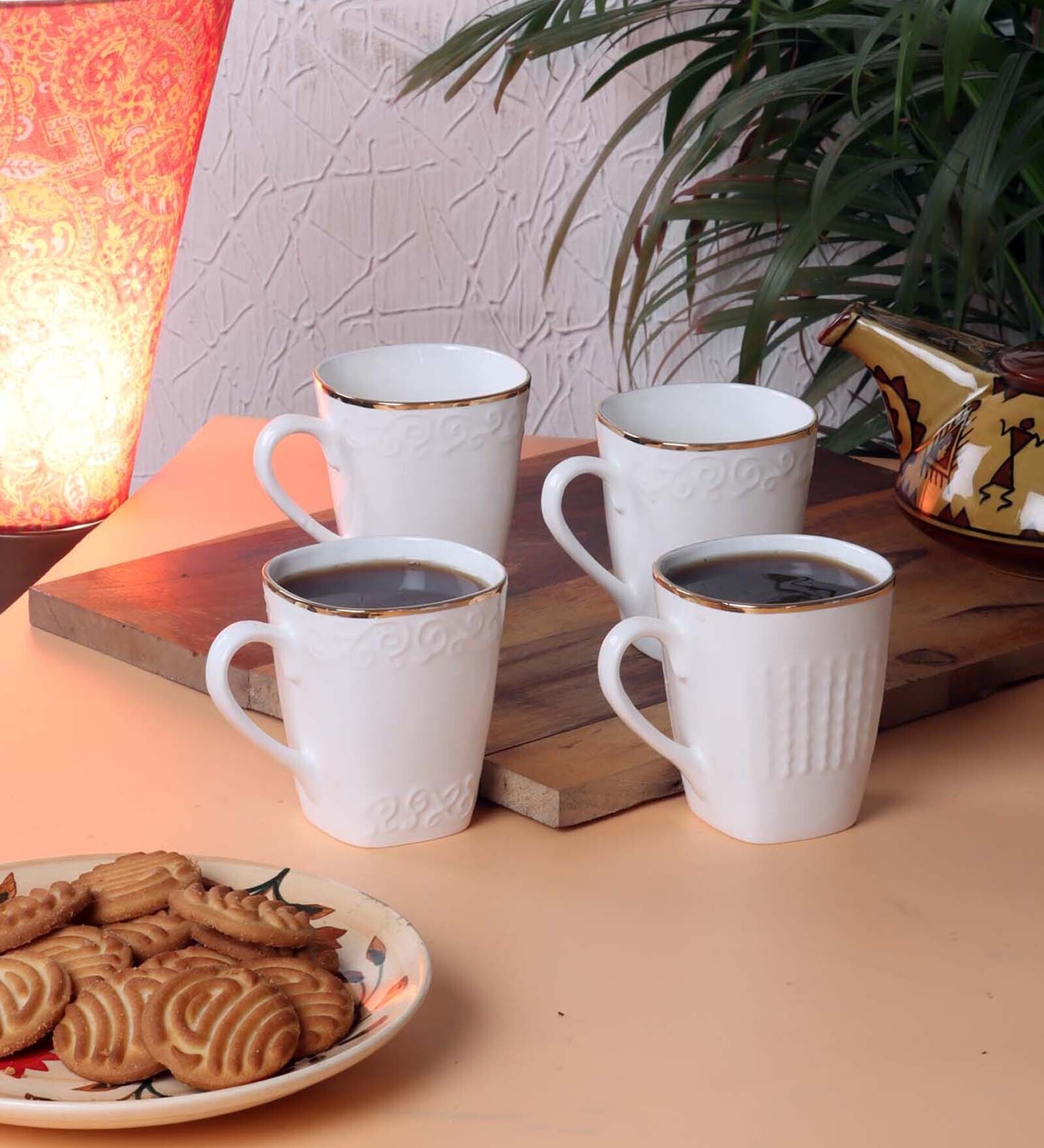 Gloss Textured 250ml White Bone China (Set of 4) Coffee Mug