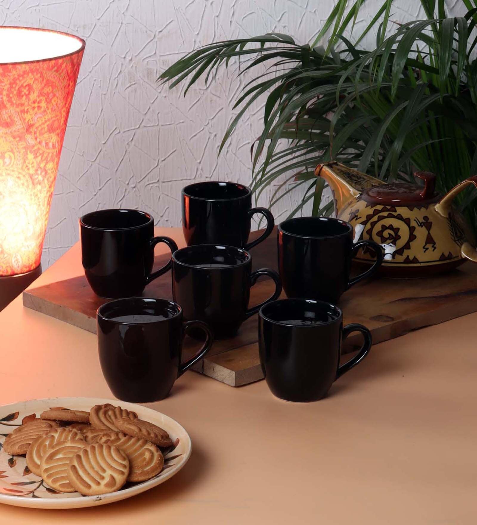 Glossy 200ml Black Ceramic (Set of 6) Tea Cups