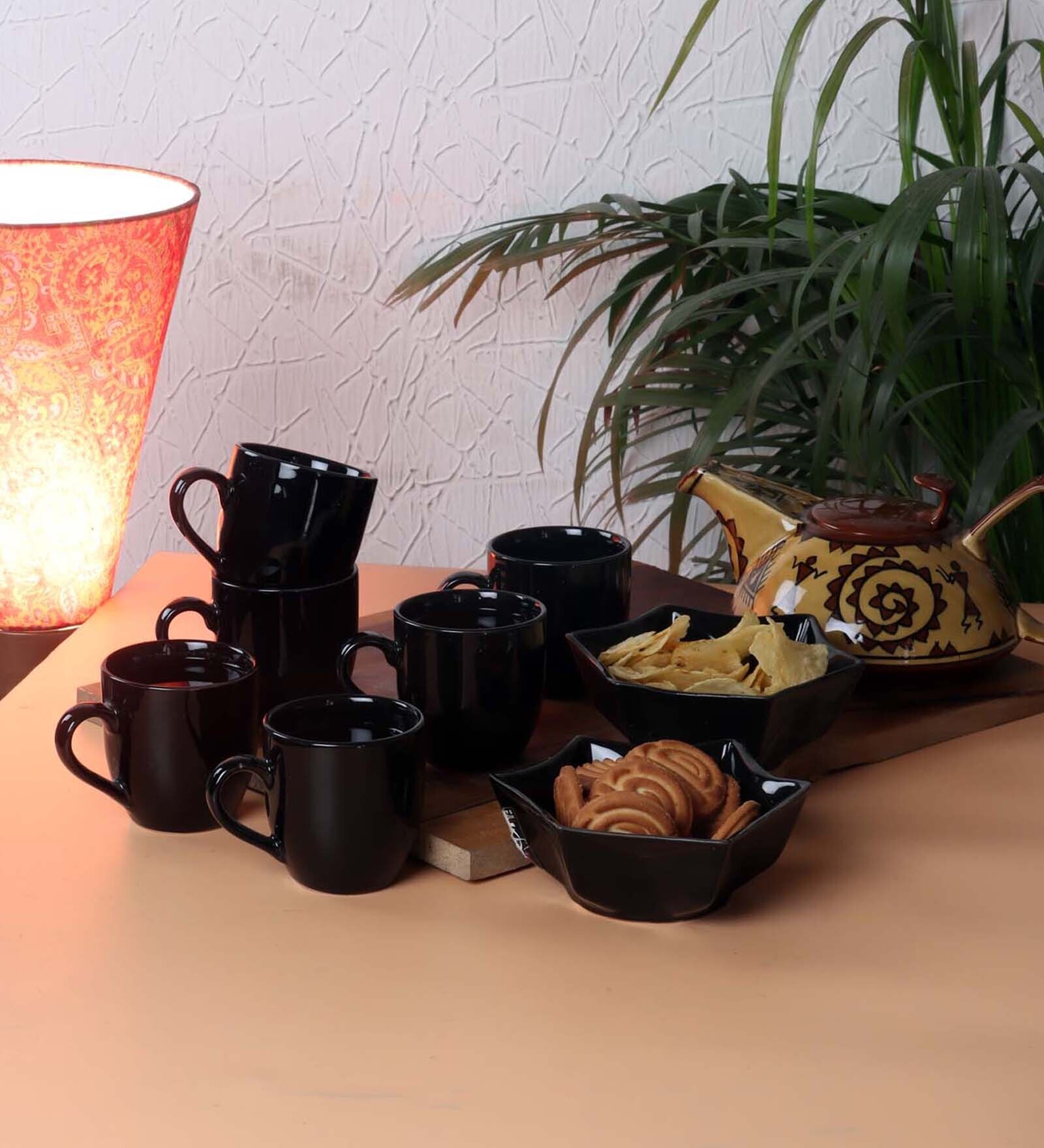 Glossy 200ml Black Ceramic (Set of 8) Tea Cups