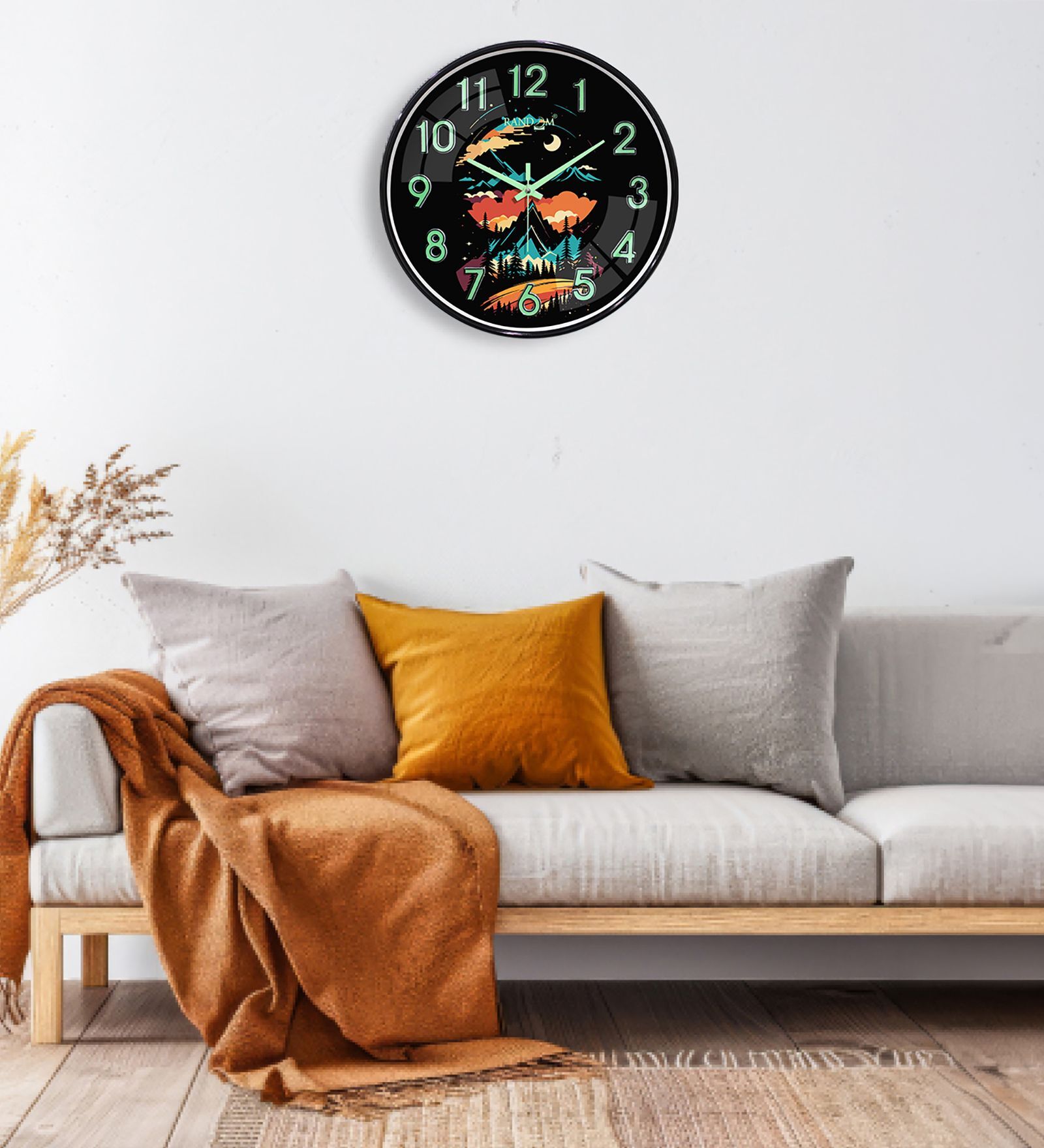 Black Mountain Landscape Glow-In-The-Dark Wall Clock (13 Inch)