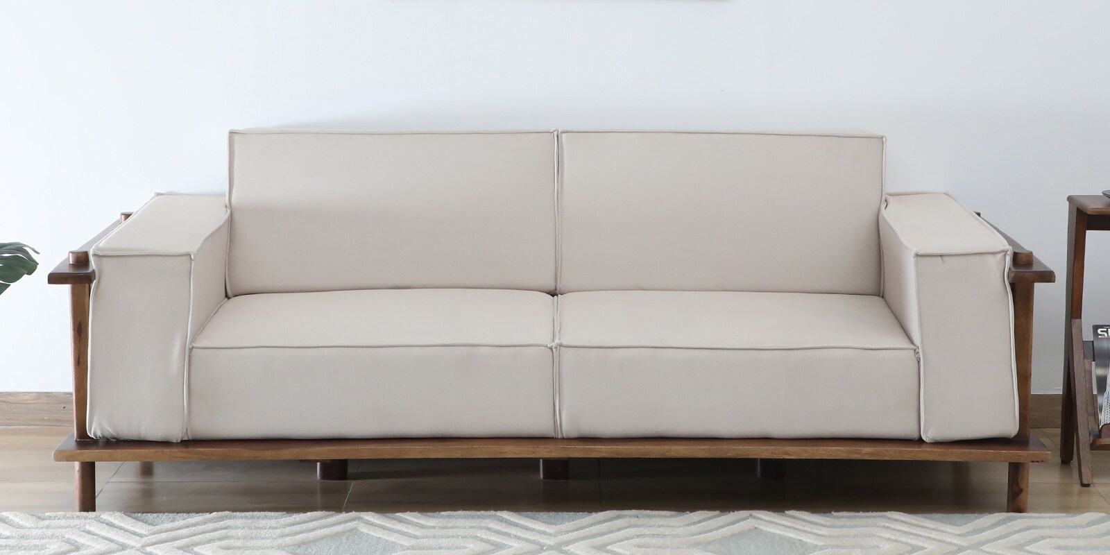 Glarus Sheesham Wood 3 Seater Sofa In Beige Colour