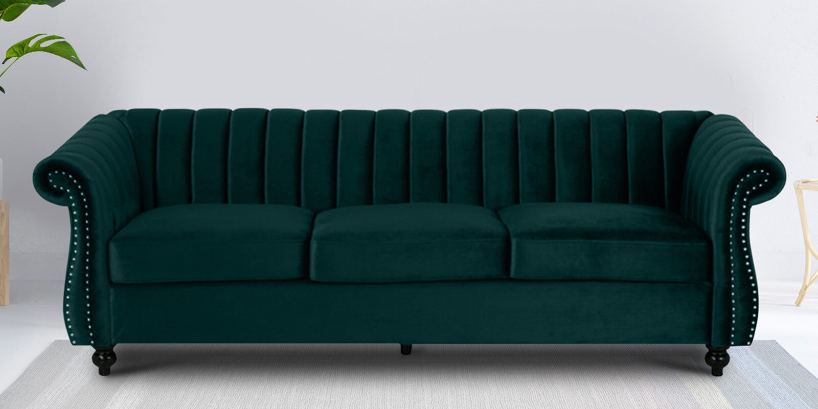 Gleaming Fabric 3 Seater Sofa in Greenish Blue Colour