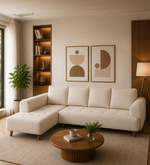 Gladiator Fabric RHS 6 Seater Sectional Sofa In Oat Cream Colour