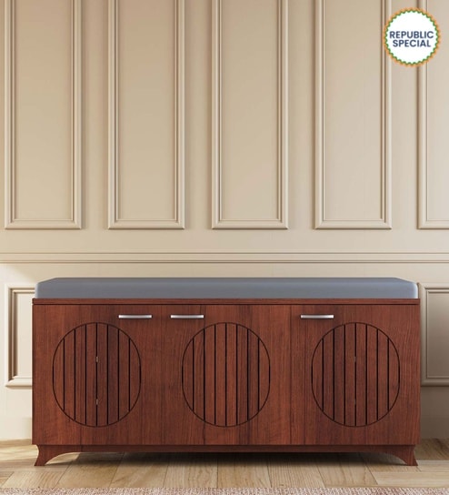 Gladiolus 18- Pairs 3 Door Shoe Racks In Walnut Colour With Seating