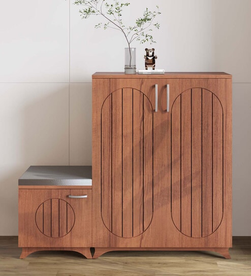 Gladiolus 23- Pairs 3 Door Shoe Racks In Walnut Colour With Seating