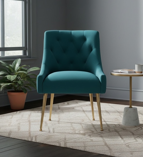 Glamorous Velvet Fabric Dining Chair In Teal Colour