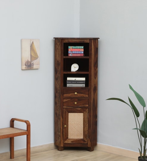 Glasgow Sheesham Wood Corner Cabinet In Provincial Teak Finish