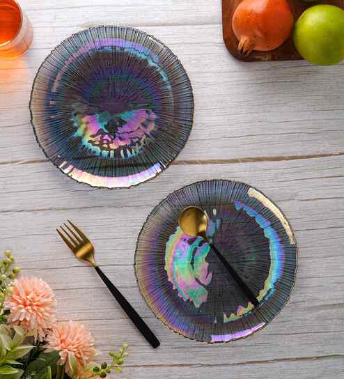 Glass Black Coloured Set of 2 Side Plates