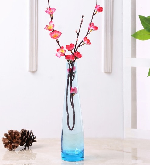 Buy Glass Blue Flower Vase By Aapno Rajasthan Online Table