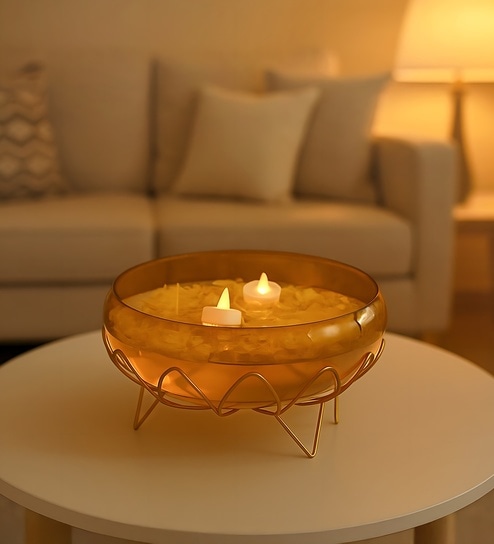Golden Metal Lotus Bowl With Stand