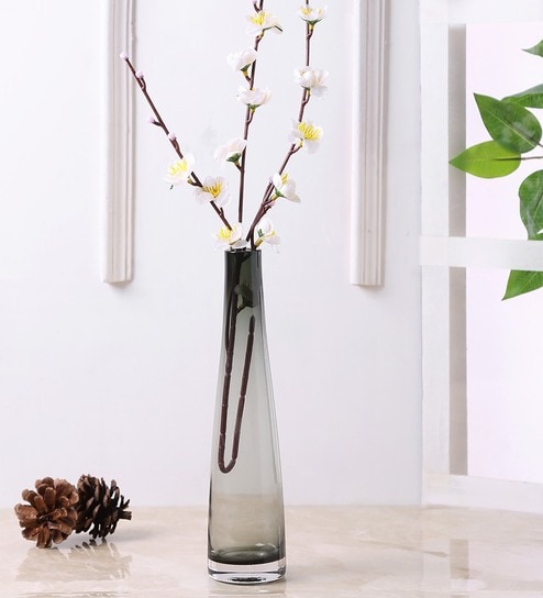 Buy Glass Grey Flower Vase By Aapno Rajasthan Online Table