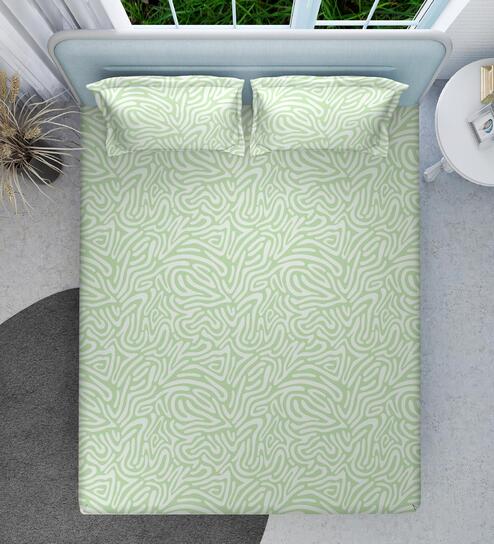 Gleam Abstract 144 TC Cotton Queen Sized Double Bedsheet with 2 Pillow Covers Organic Flow Collection