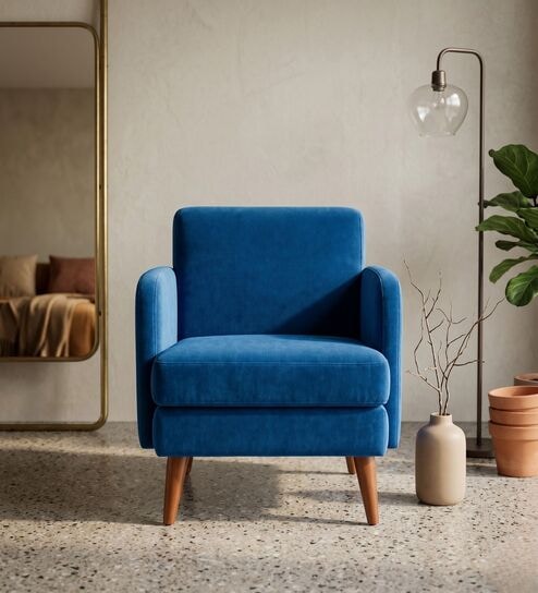 Glider Arm Chair In Blue Velvet Colour