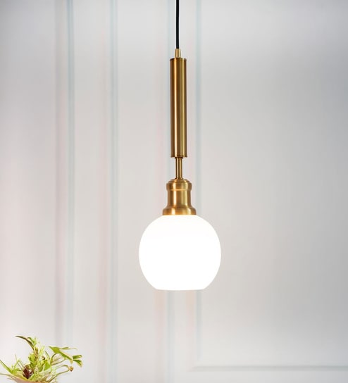 Globe Hanging Pendant Light Antique Brass Finish with Frosted Milky White Glass