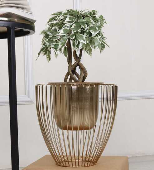 Gloria Riga Gold Metal Planter - Small (Gold)