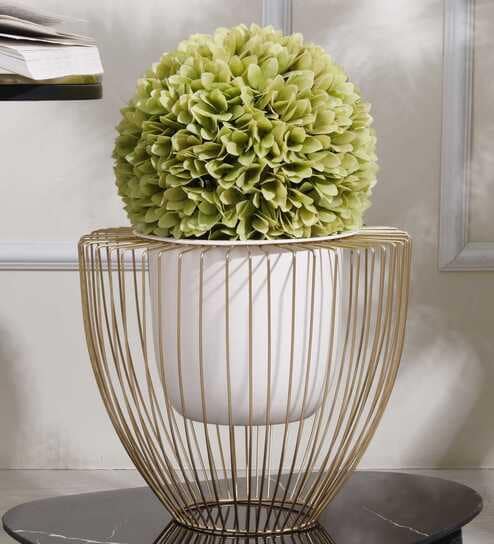 Gloria Riga White & Gold Metal Planter (Large)