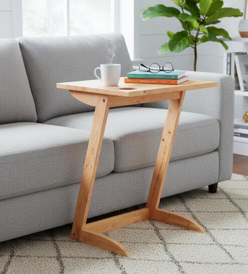 Gloria Solid Wood C Table In Natural Finish