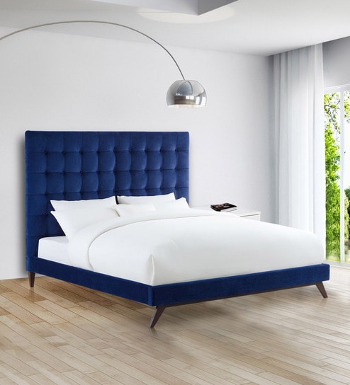 Glorious Queen Size Upholstered Bed In Blue Colour By Dreamzz Furniture