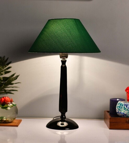 Glossy Red Cubist Aluminium Table Lamp With Black Cone Shade, Bedside, Living Room Study Lamp, Bulb Included