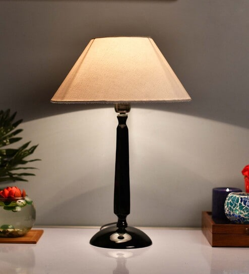 Glossy Red Cubist Aluminium Table Lamp With Golden Cone Shade, Bedside, Living Room Study Lamp, Bulb Included