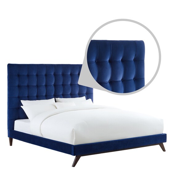 Buy Glorious Queen Size Upholstered Bed in Blue Colour by Dreamzz