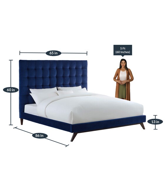 Buy Glorious Queen Size Upholstered Bed in Blue Colour by Dreamzz