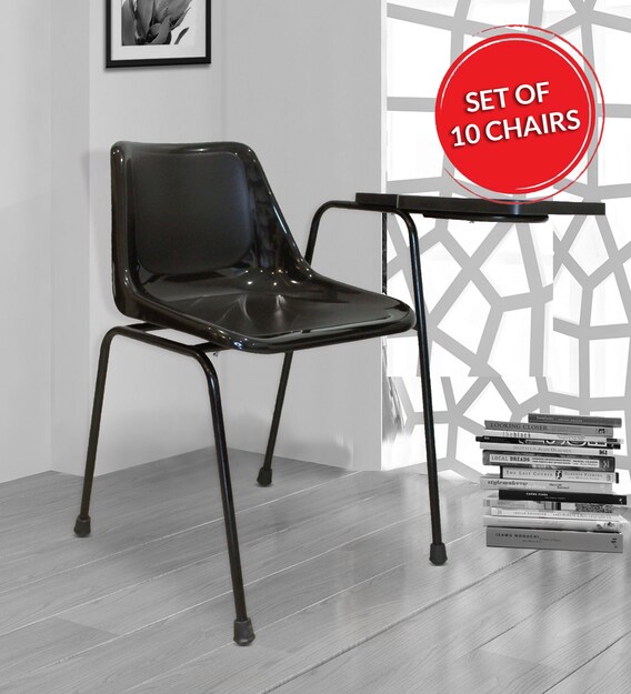 Buy Glossy Student Chair With Writing Pad Set Of 10 In Black Colour By Finch Fox Online Training Chairs Chairs Furniture Pepperfry Product