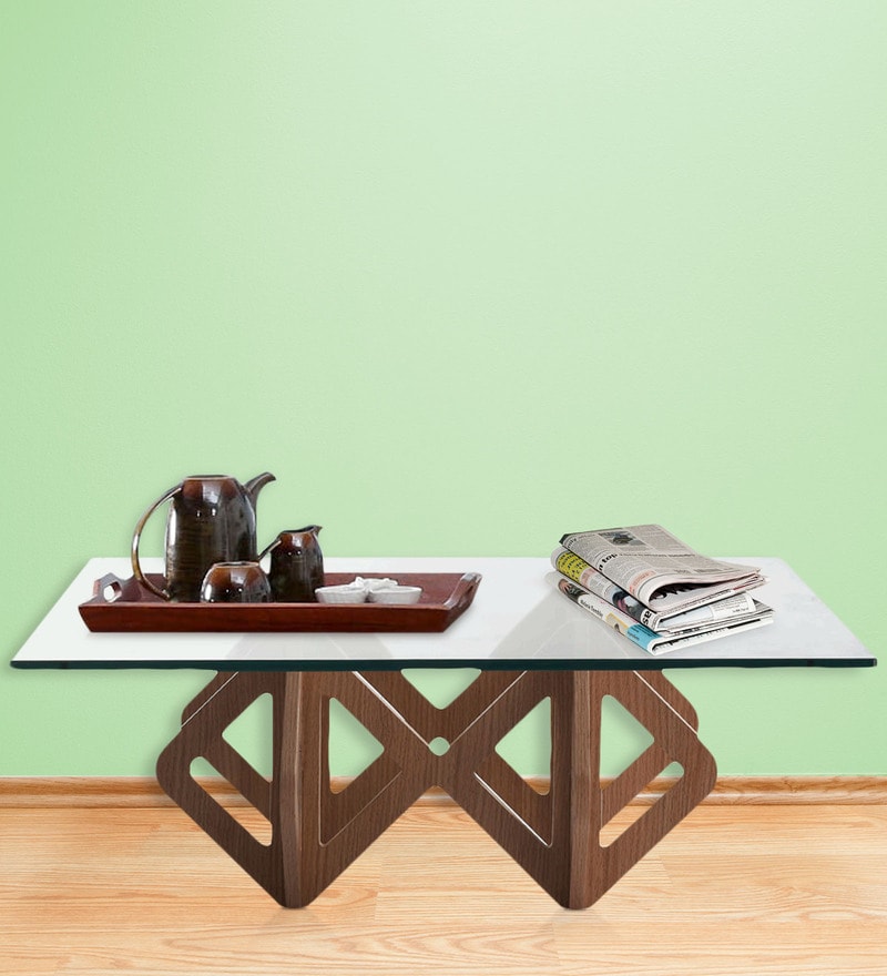 Buy Glass Top Center Table in Natural Oak Finish by INDOORS Online