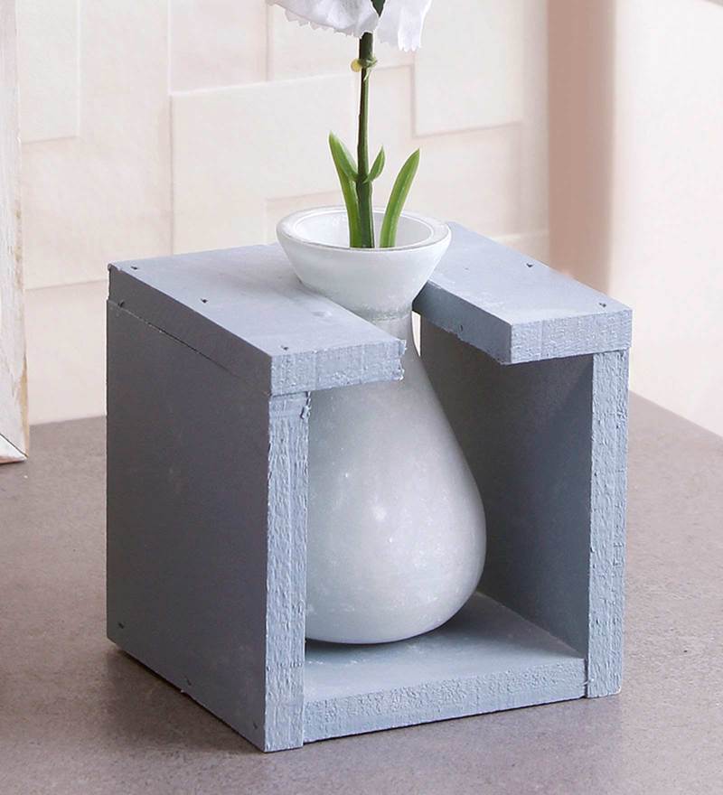 Buy Blue Glass Vase In A Wooden Frame By Fourwalls Online Table