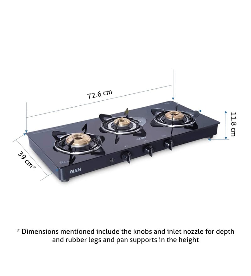 Buy Glen 1033 GT 3 Burner Gas Stove with Brass Burner in Black Colour