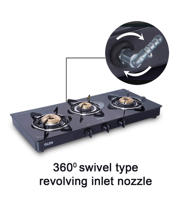 Buy Glen 1033 GT XL 3 Burner Glass Gas Stove with Brass Burner in Black