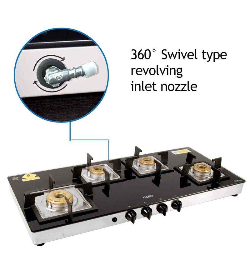 Buy Glen 4 Burner Glass Cooktop 1049 SQ GT with Brass Burners