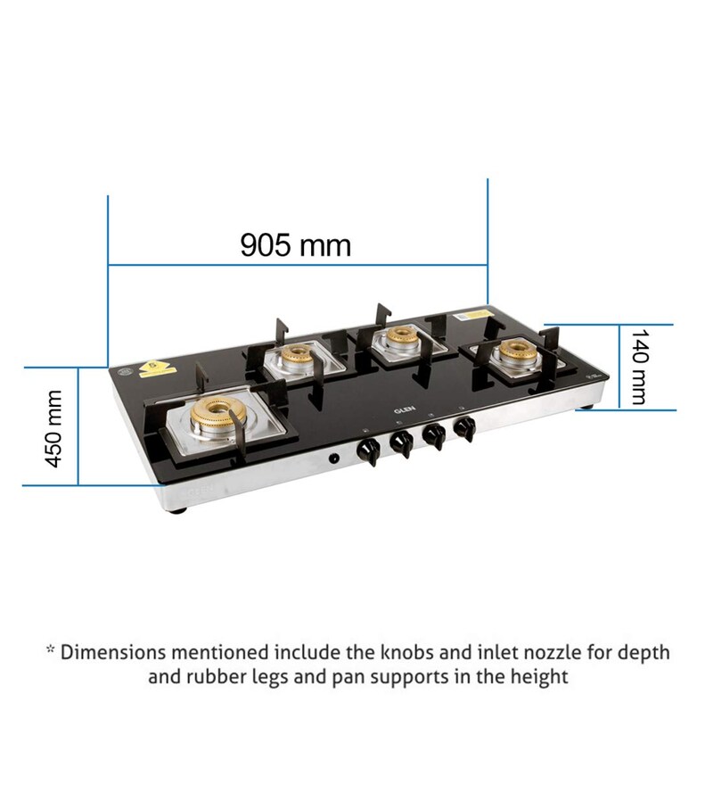 Buy Glen 4 Burner Glass Cooktop 1049 SQ GT with Brass Burners