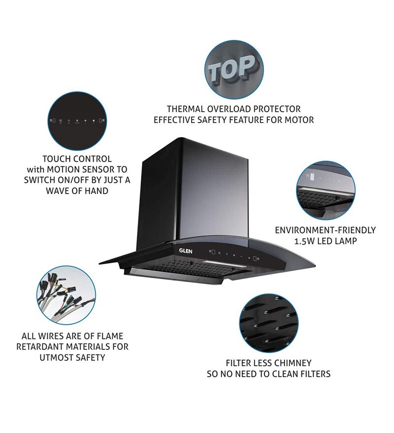 Buy Glen 6060 BL AC 60cm 1200 M3/H Auto Clean Chimney with Motion Sensor Airflow Online Wall