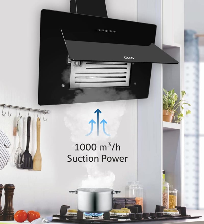 Buy Glen 6079 1000 M3/H Designer Ductless Black Glass Push Button