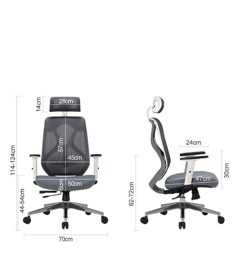 Buy Glider Breathable Mesh Ergonomic Chair in Grey Colour with Headrest ...