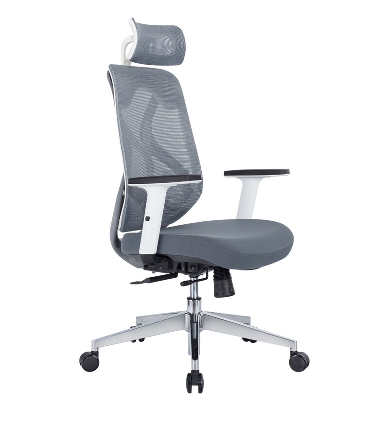 Buy Glider Breathable Mesh Ergonomic Chair in Grey Colour with Headrest