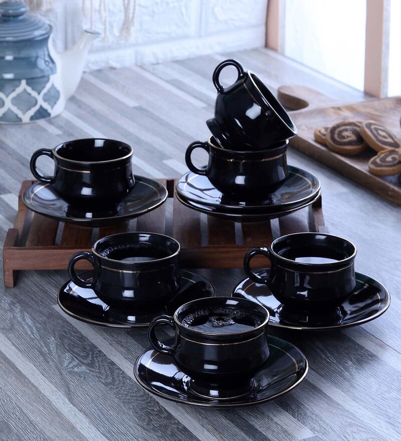 Buy Glossy 200ml Multicolour (Set of 12) Ceramic Tea Cup & Saucer Set