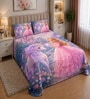 Pink 7D Digital Printed Girl Queen Size Bedsheet Sheet with 2 Matching Pillow Covers