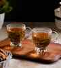 Glass Floral Designed Set 6 Tea Cups