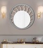 Round Glass Wall Mirror In Grey And Brown Colour