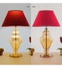 Central Customized Cotton Fabric Shade Night Lamp With Metal & Glass Base