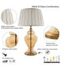 Corner White Cotton Fabric Shade Night Lamp With Metal & Glass Base