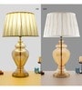 Corner White Cotton Fabric Shade Night Lamp With Metal & Glass Base